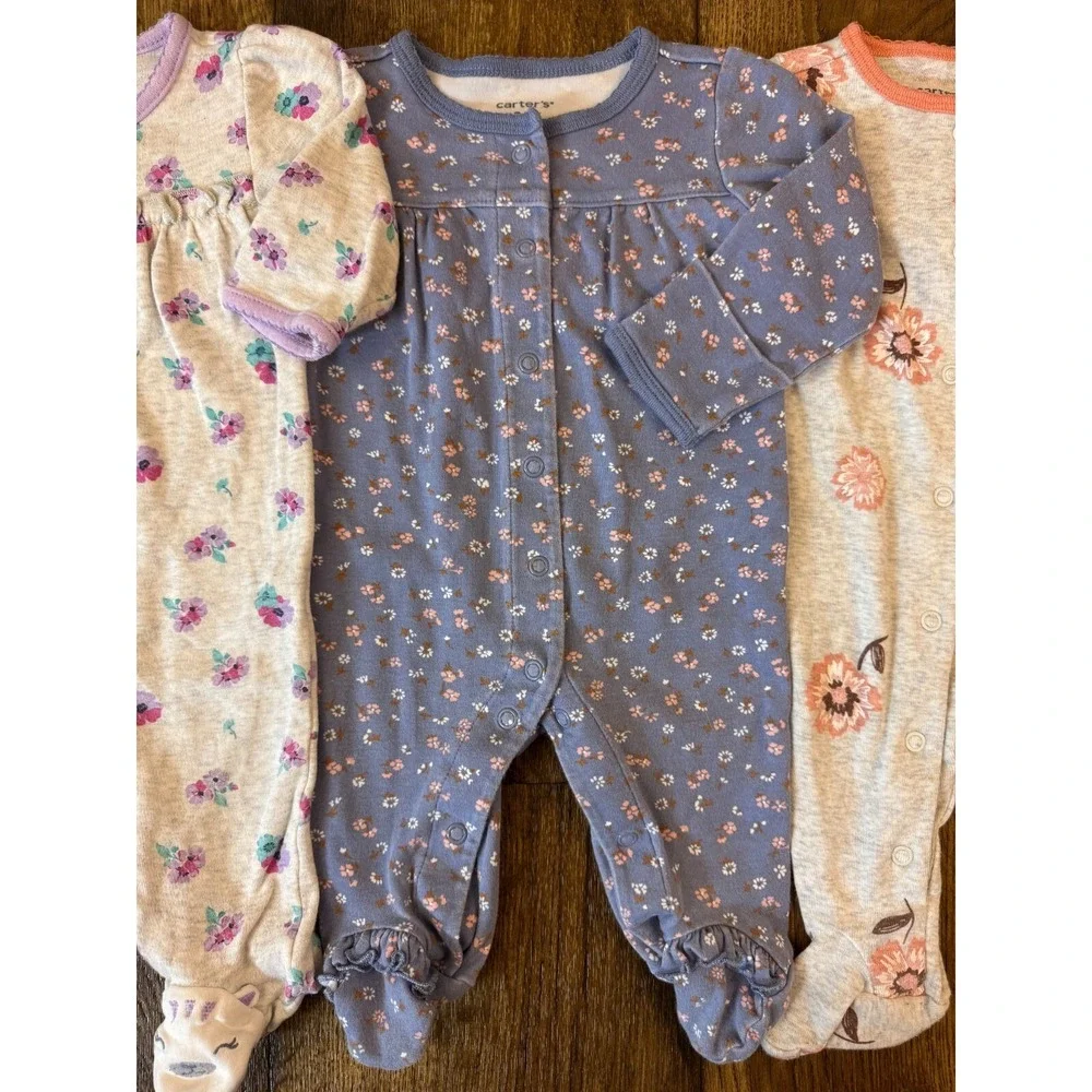 Carters Sleepers Girl 3 Months Lot Rompers Outfits Sleep N Plays Bundle Cat